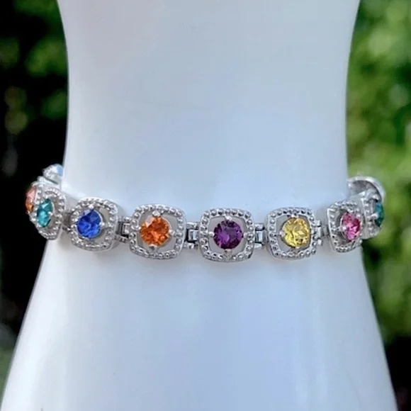 SWAROVSKI Multicolor Crystal Silver Link Bracelet - Picture 9 of 15